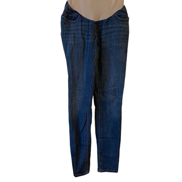 Indigo Blue Maternity Womens Jeans Distressed Blue Small Full Panel Band Beige - Picture 5 of 15